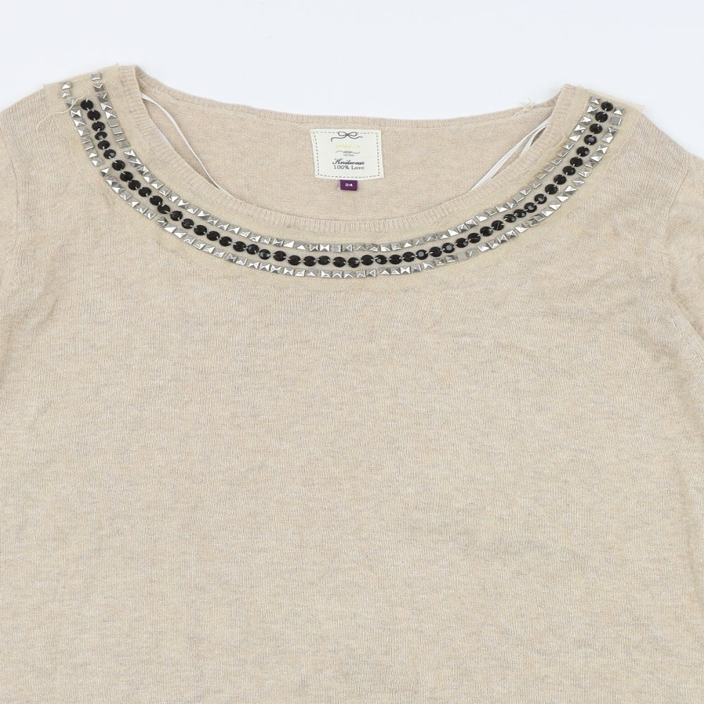 New Look Womens Beige Round Neck  Cotton Pullover Jumper Size 24