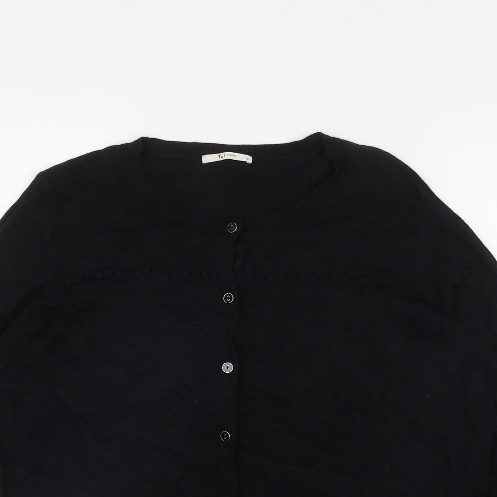 TU Womens Black Round Neck  Cotton Cardigan Jumper Size 18