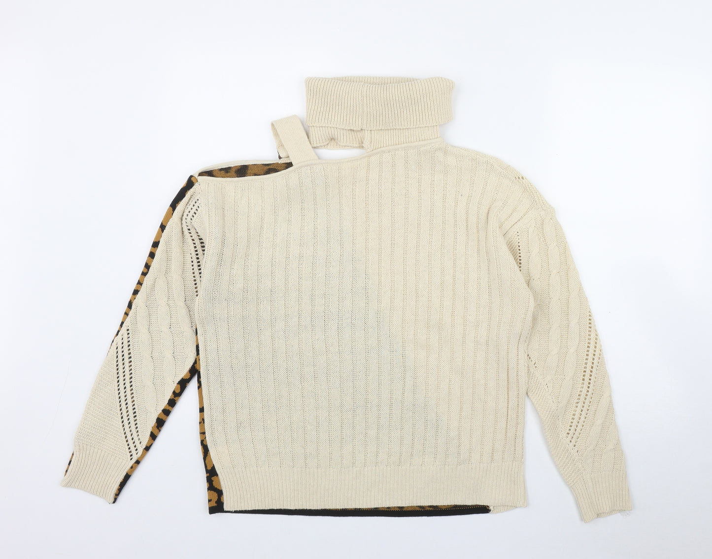 Preworn Womens Beige High Neck Animal Print Polyester Pullover Jumper Size S
