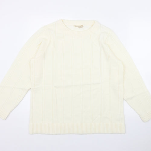 Daxon Womens Ivory Round Neck  Acrylic Pullover Jumper Size 14