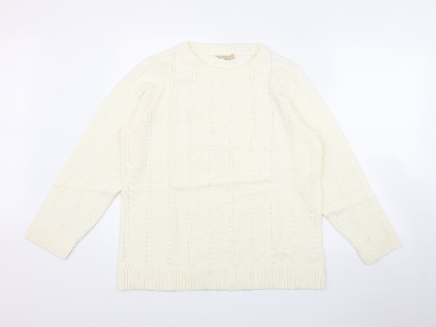 Daxon Womens Ivory Round Neck  Acrylic Pullover Jumper Size 14