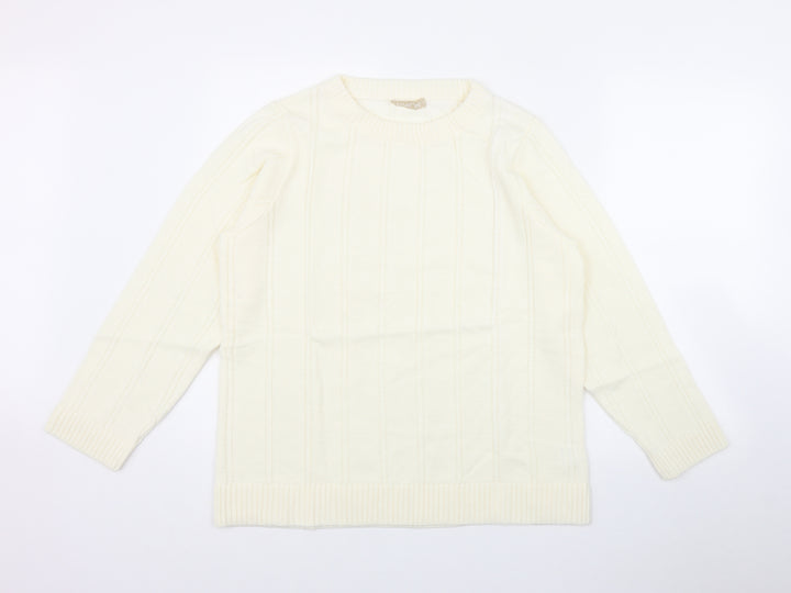 Daxon Womens Ivory Round Neck Acrylic Pullover Jumper Size 14