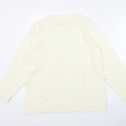 Daxon Womens Ivory Round Neck  Acrylic Pullover Jumper Size 14