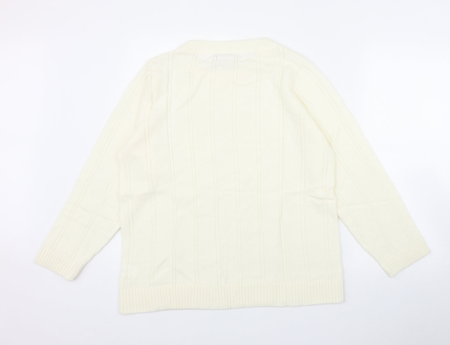 Daxon Womens Ivory Round Neck  Acrylic Pullover Jumper Size 14