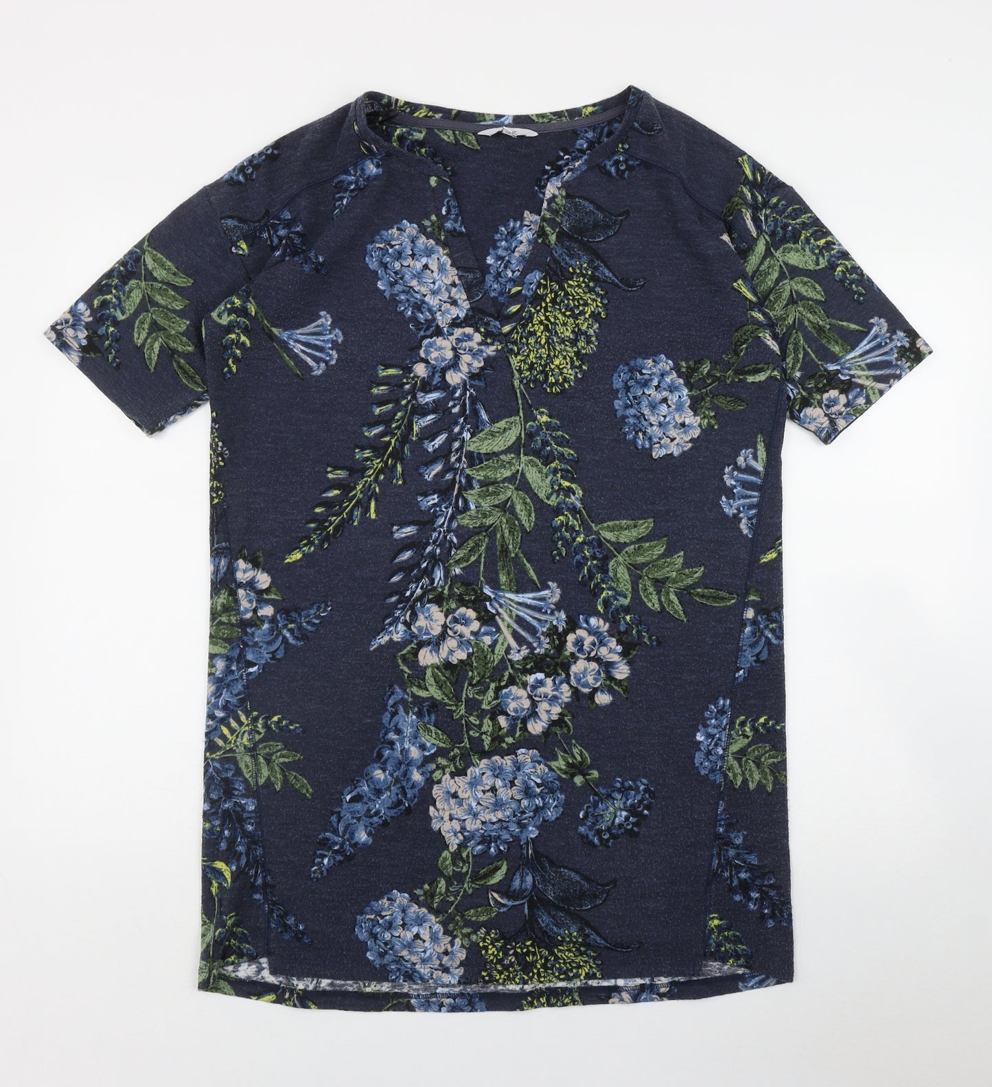 NEXT Womens Blue Floral Polyester Tunic T-Shirt Size 14 V-Neck