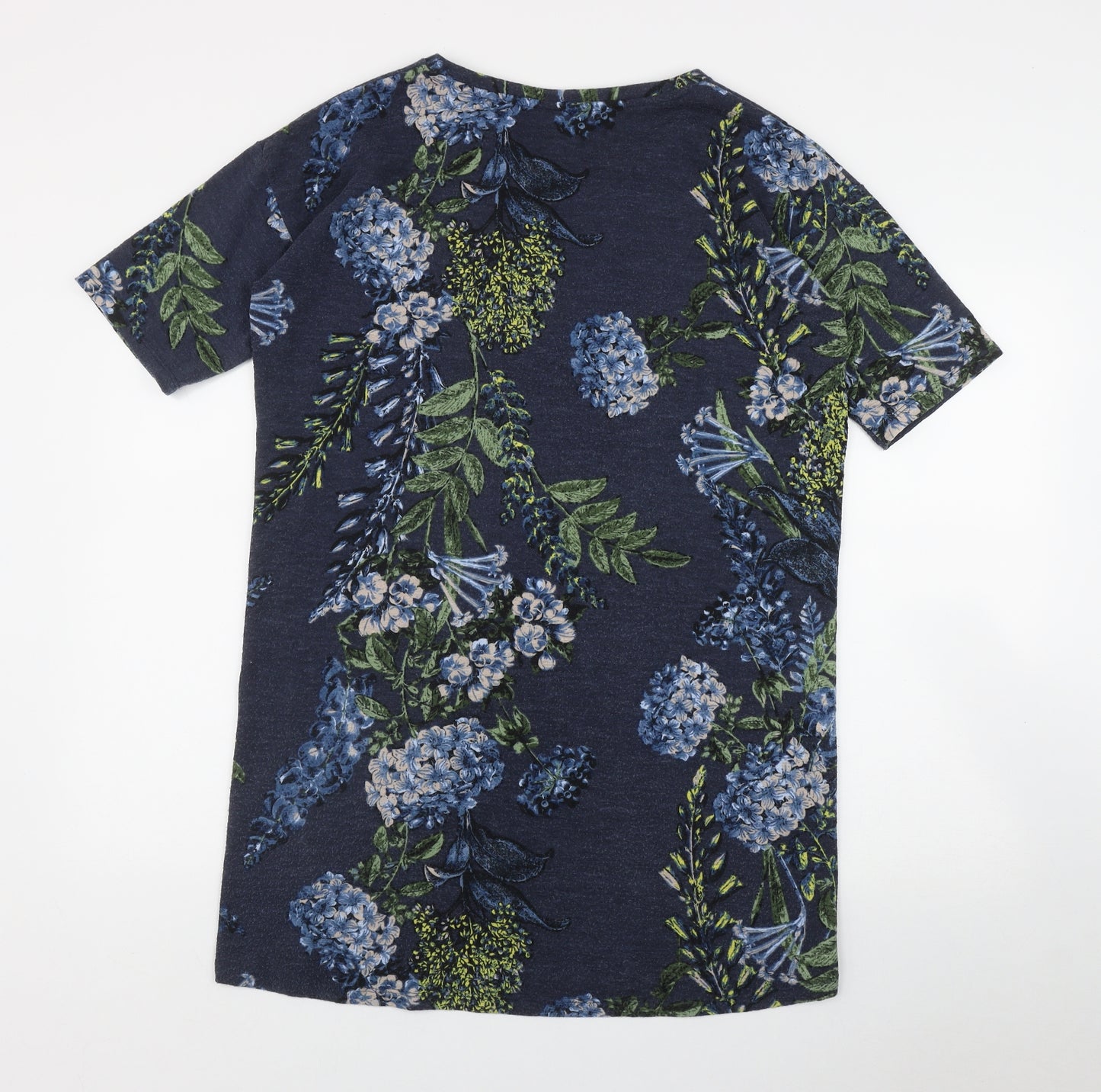 NEXT Womens Blue Floral Polyester Tunic T-Shirt Size 14 V-Neck