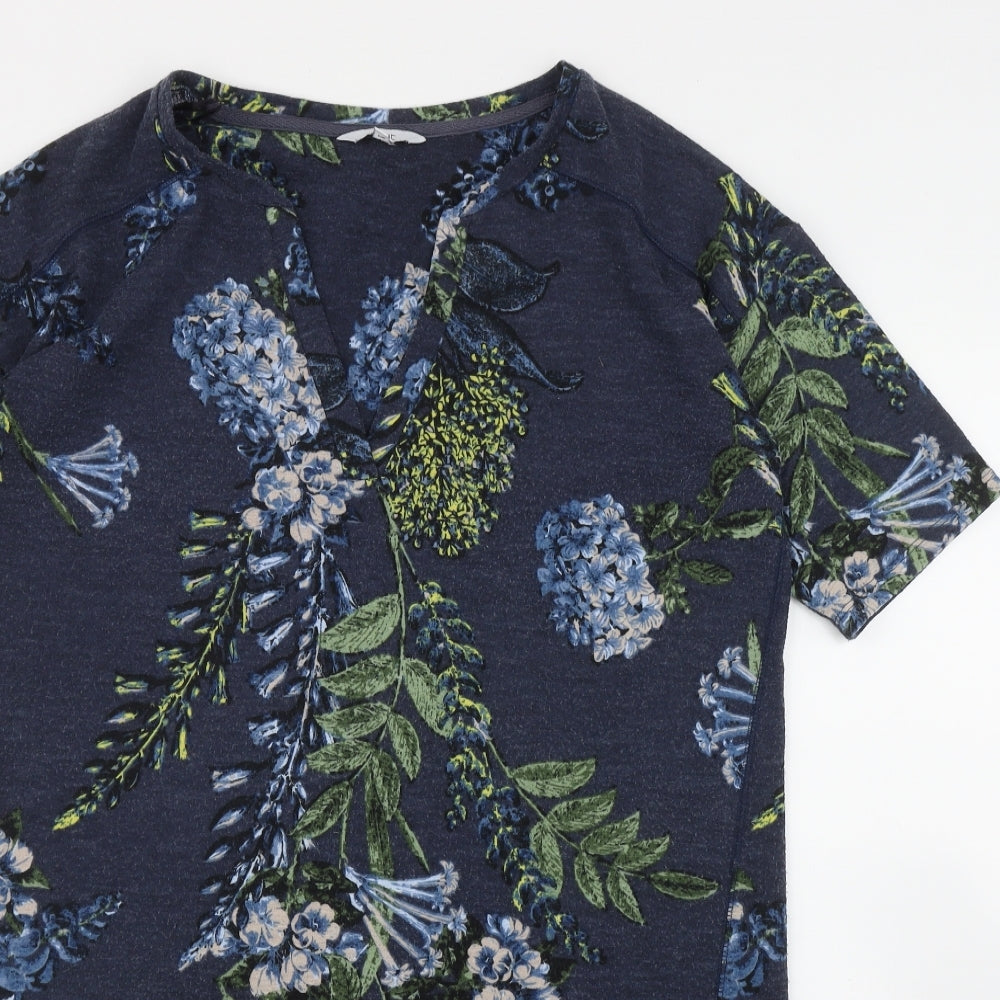 NEXT Womens Blue Floral Polyester Tunic T-Shirt Size 14 V-Neck