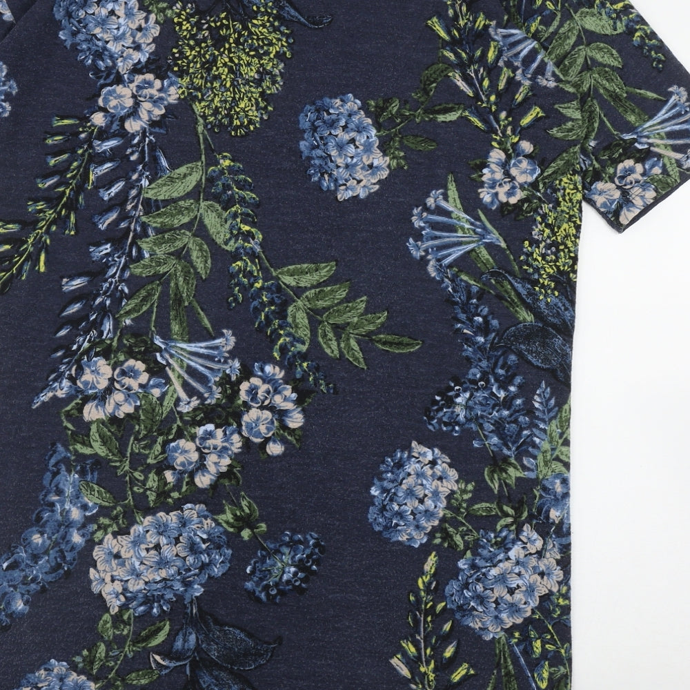 NEXT Womens Blue Floral Polyester Tunic T-Shirt Size 14 V-Neck