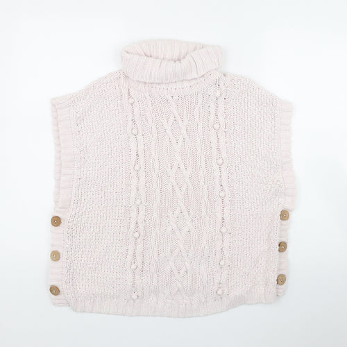 Lulurain Girls Pink Roll Neck  Polyester Vest Jumper Size 9-10 Years  Button