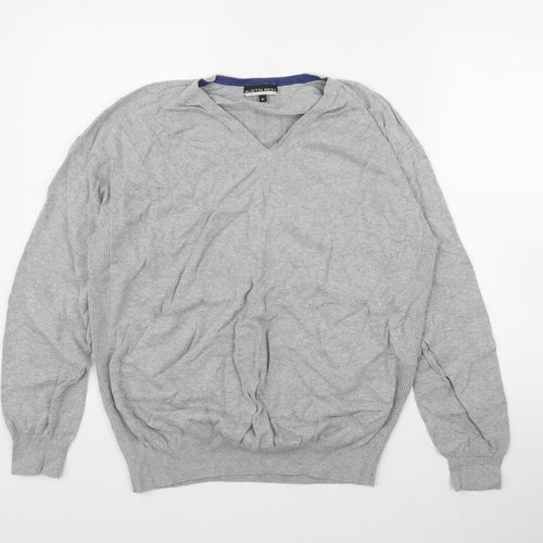 Austin Reed Mens Grey V-Neck  Cotton Pullover Jumper Size XL
