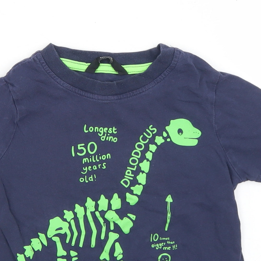 George Boys Blue  Cotton Basic T-Shirt Size 3-4 Years Crew Neck  - diplodocus