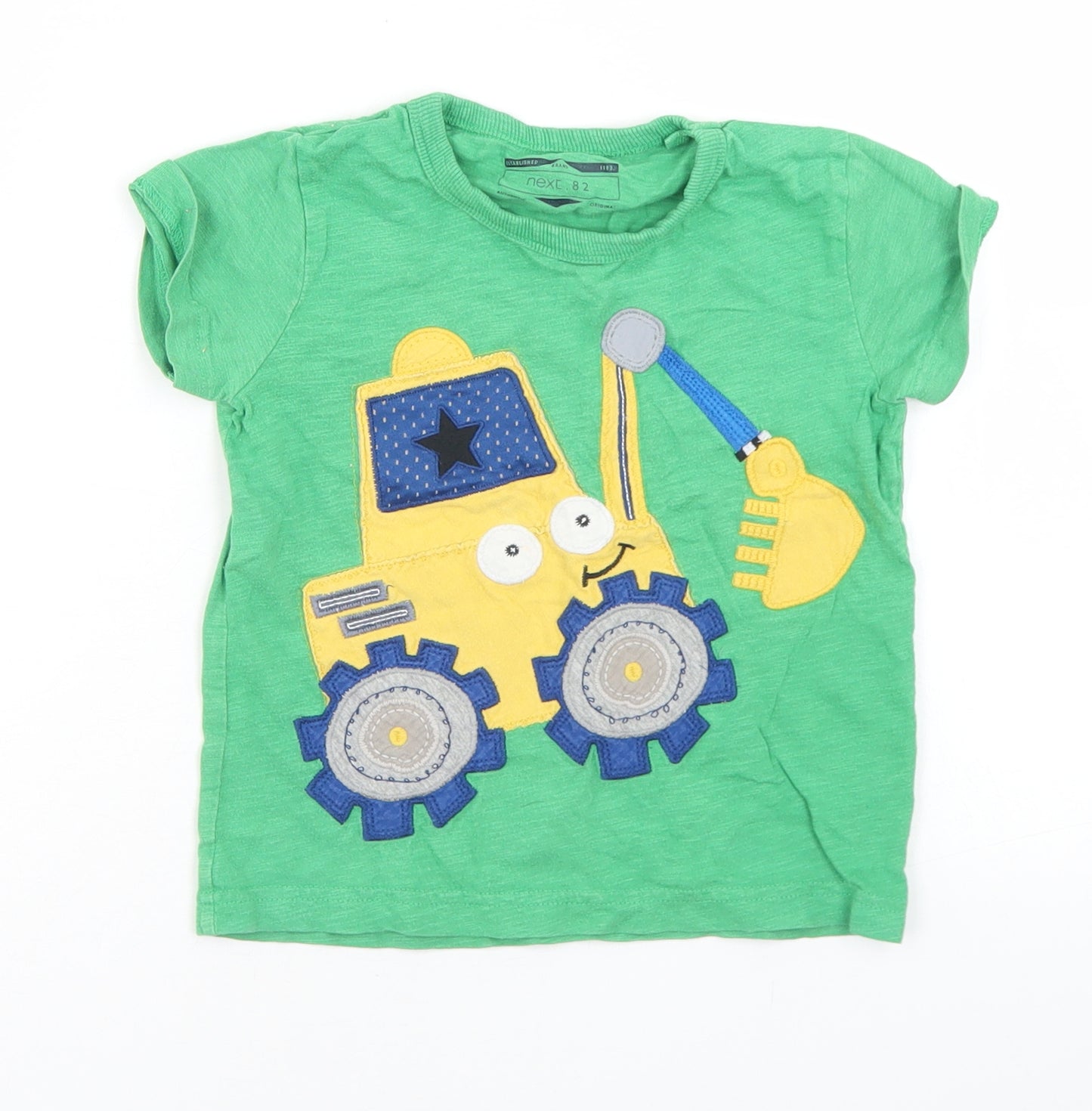 NEXT Boys Green  Cotton Basic T-Shirt Size 18-24 Months Crew Neck  - Tractor