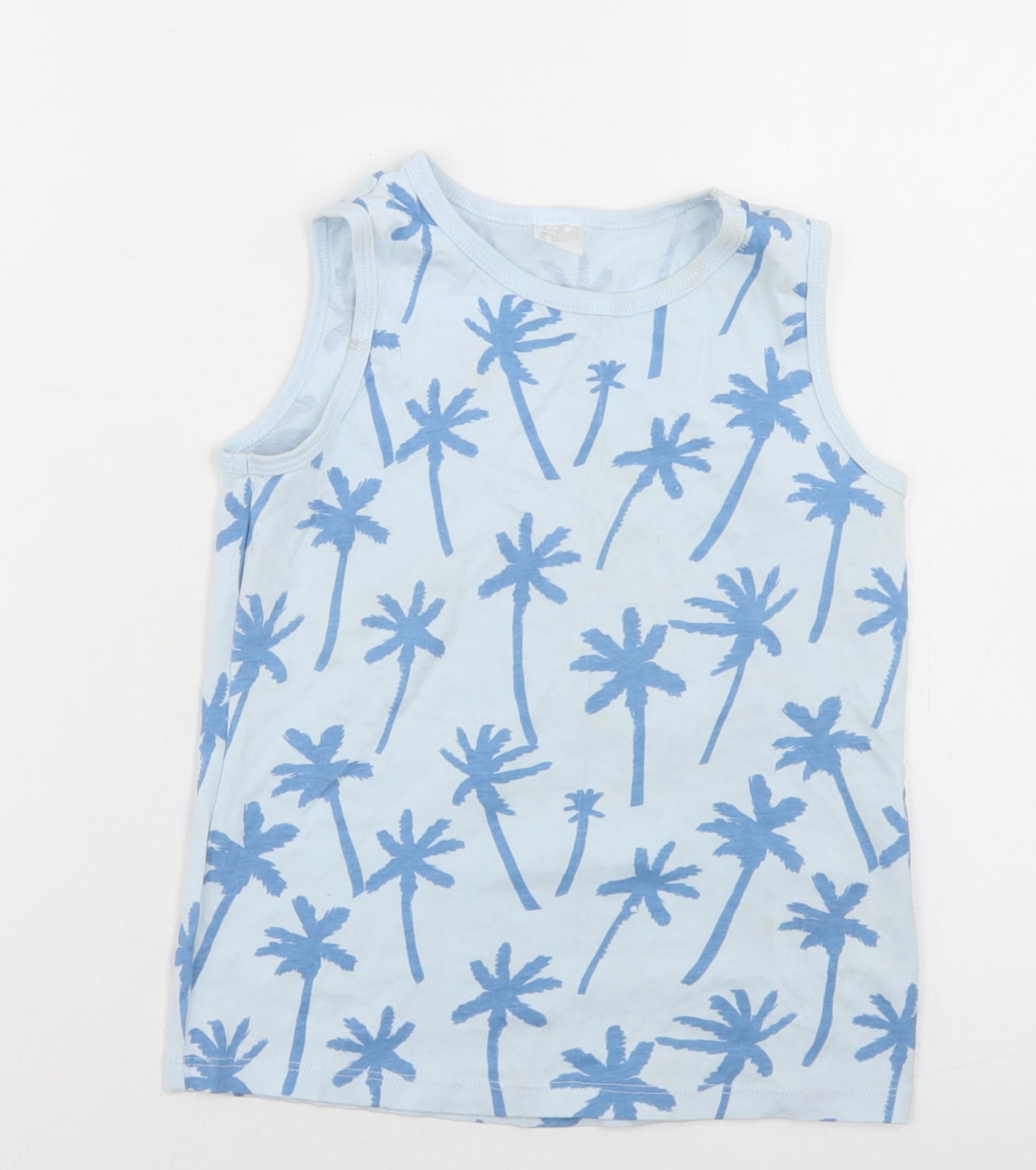 H&M Boys Blue Geometric Cotton Basic Tank Size 3-4 Years Round Neck  - Palm Tree Print