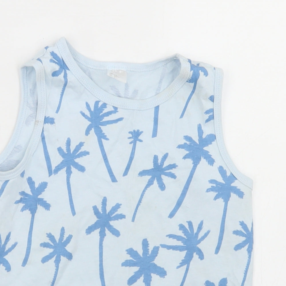 H&M Boys Blue Geometric Cotton Basic Tank Size 3-4 Years Round Neck  - Palm Tree Print