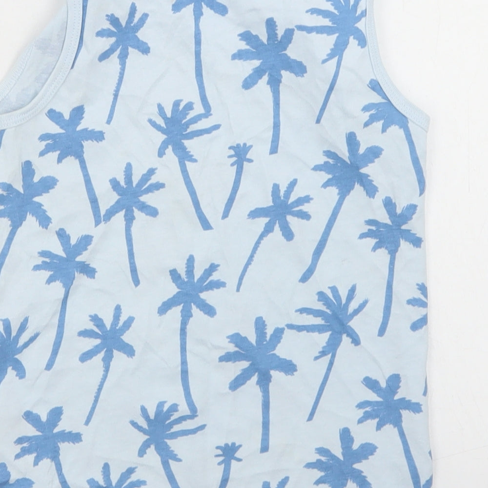 H&M Boys Blue Geometric Cotton Basic Tank Size 3-4 Years Round Neck  - Palm Tree Print