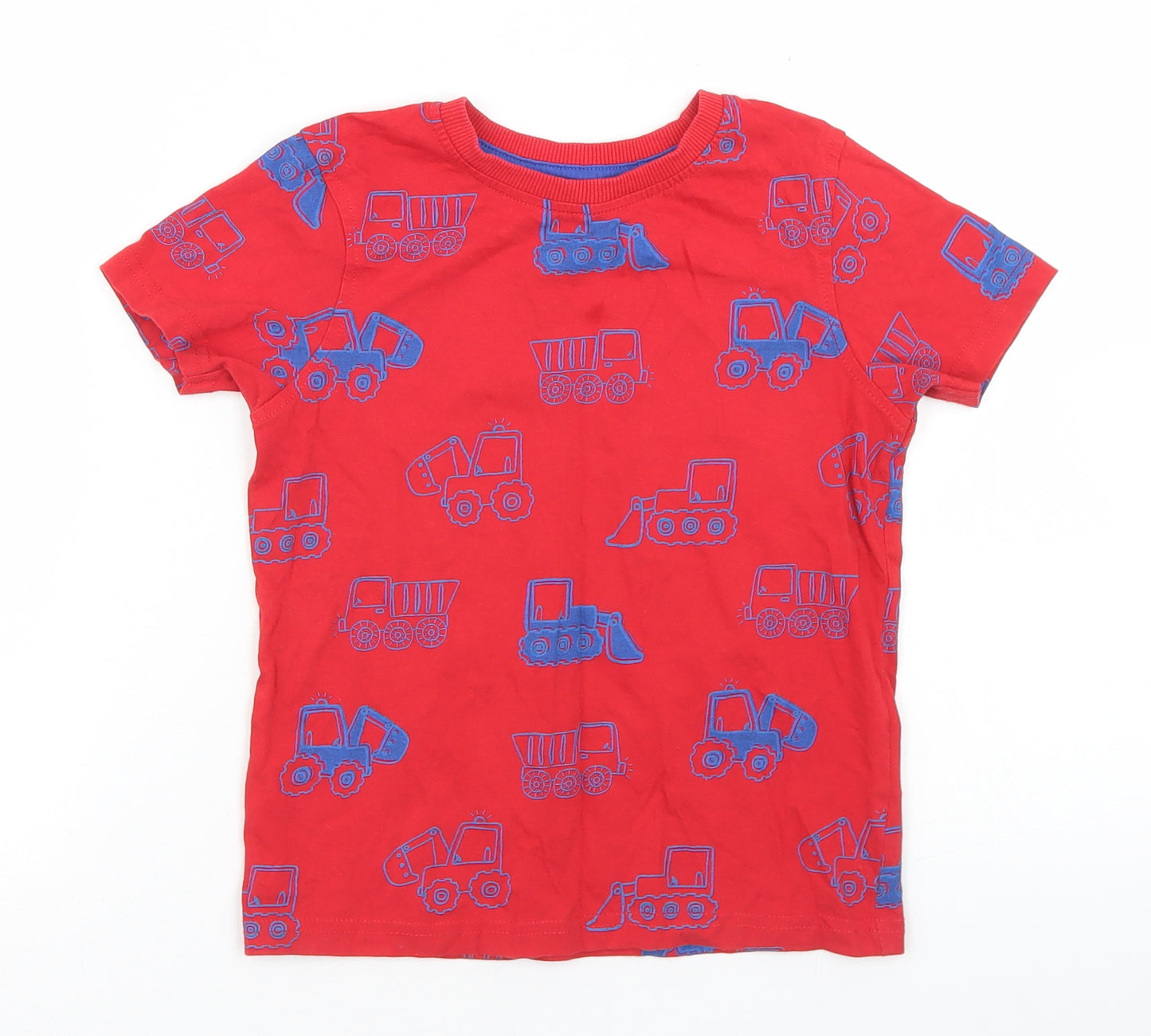 George Boys Red Geometric Cotton Basic T-Shirt Size 4-5 Years Crew Neck  - Digger Print