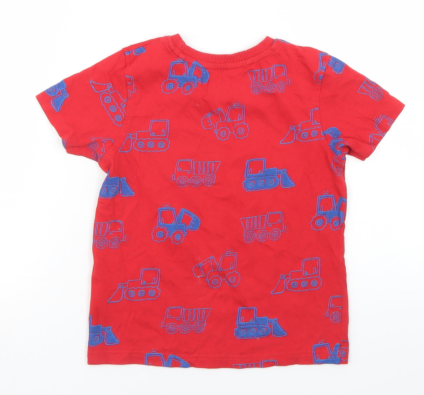 George Boys Red Geometric Cotton Basic T-Shirt Size 4-5 Years Crew Neck  - Digger Print