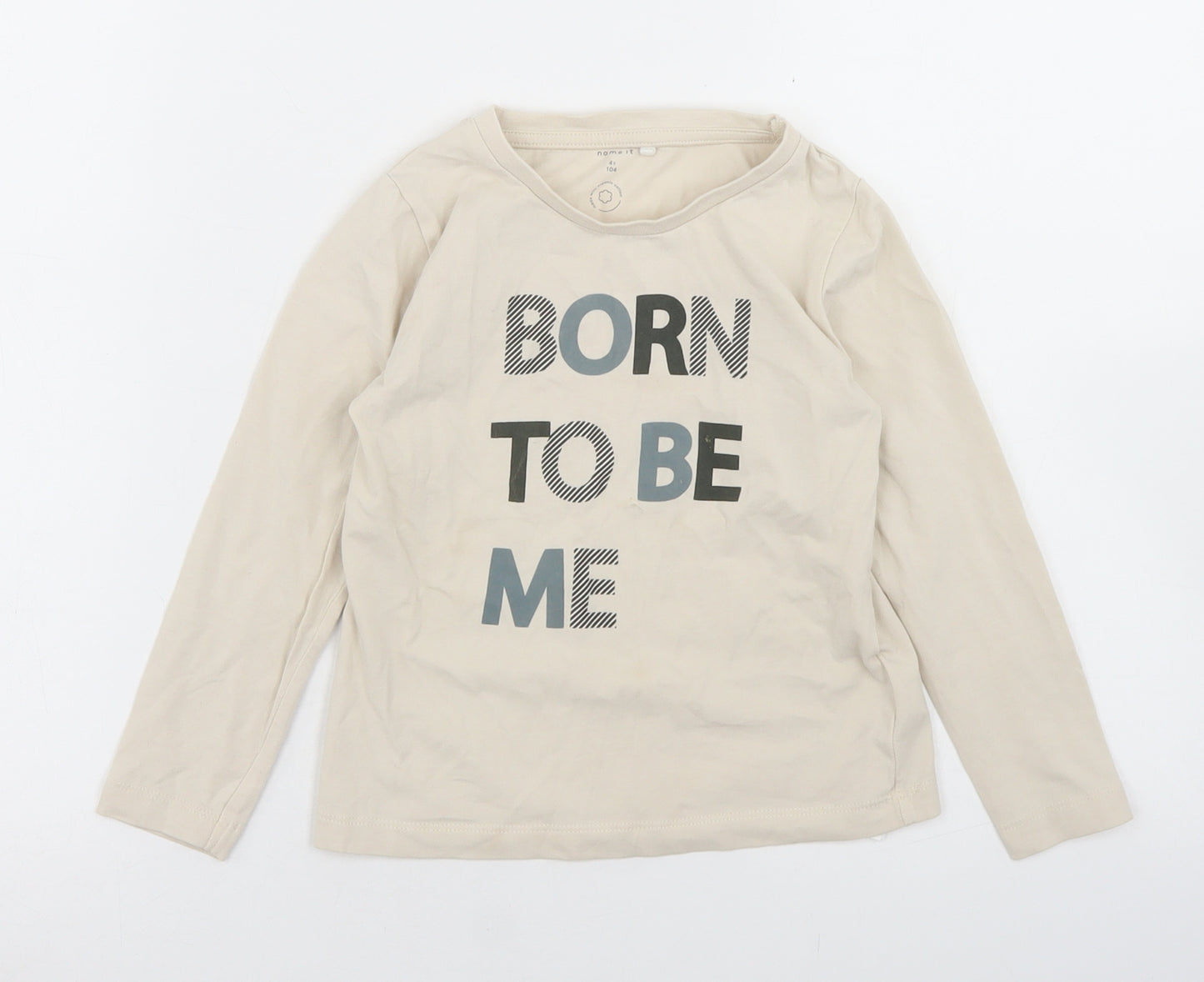 name it Boys Beige  Cotton Basic T-Shirt Size 4 Years Crew Neck  - Born To Be Me
