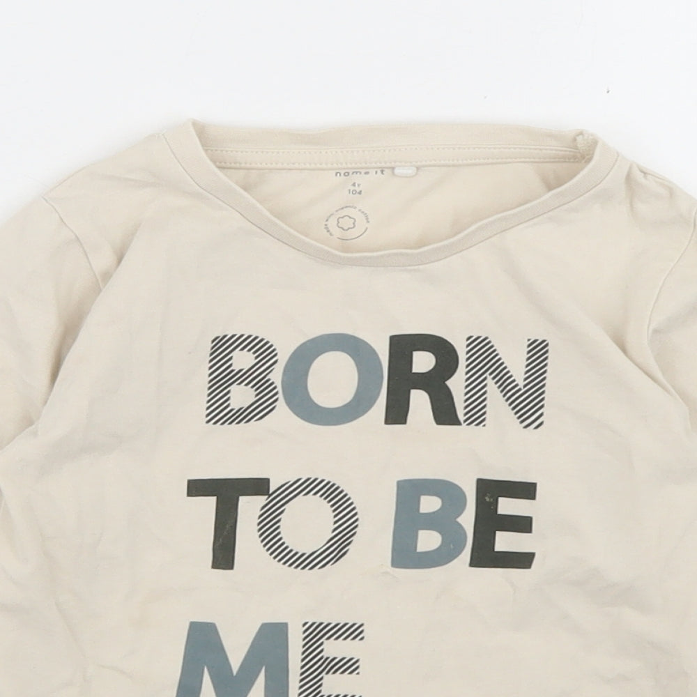 name it Boys Beige  Cotton Basic T-Shirt Size 4 Years Crew Neck  - Born To Be Me