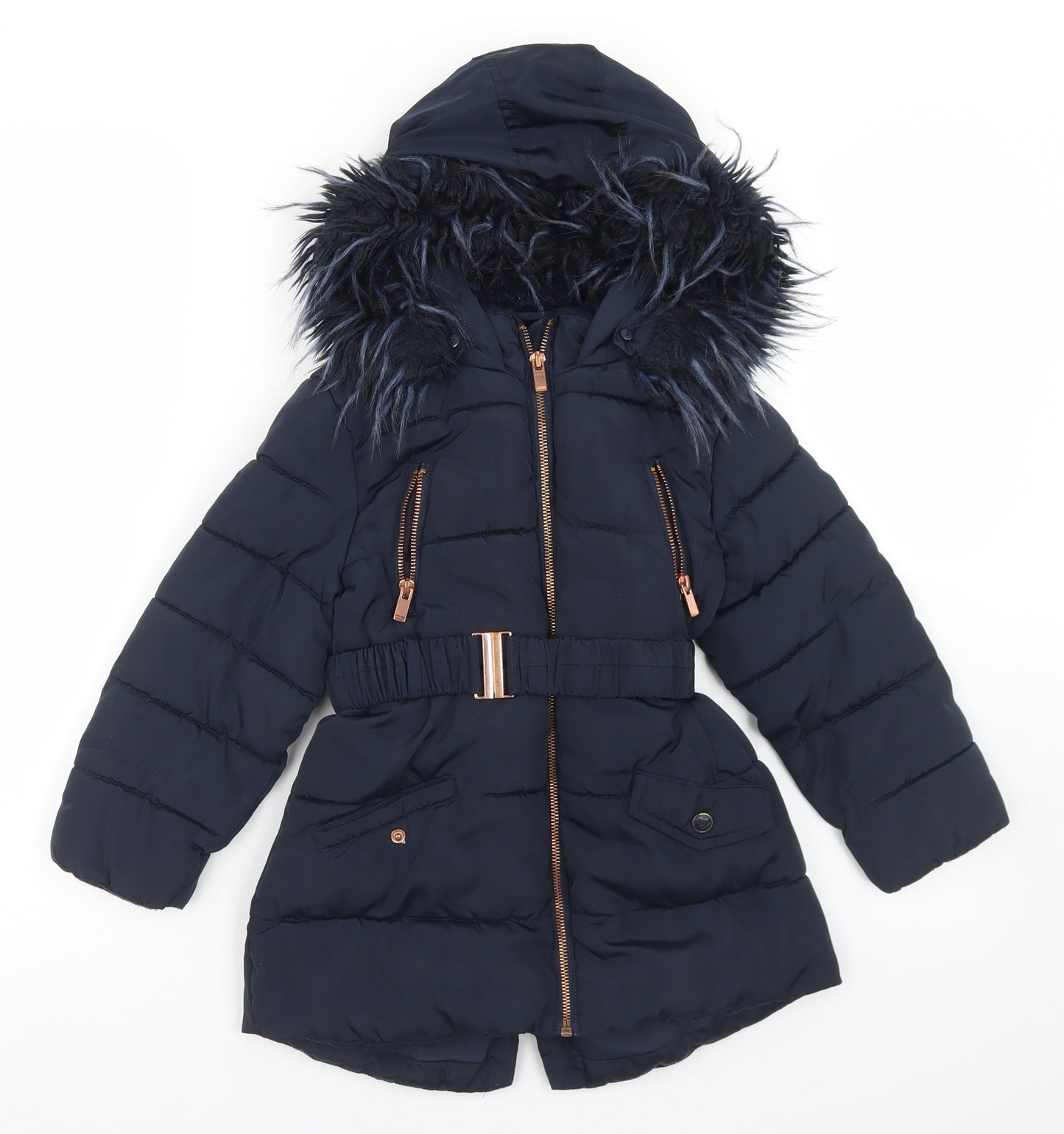 Matalan Girls Blue   Parka Coat Size 4 Years  Zip