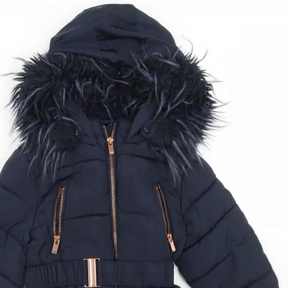 Matalan Girls Blue   Parka Coat Size 4 Years  Zip