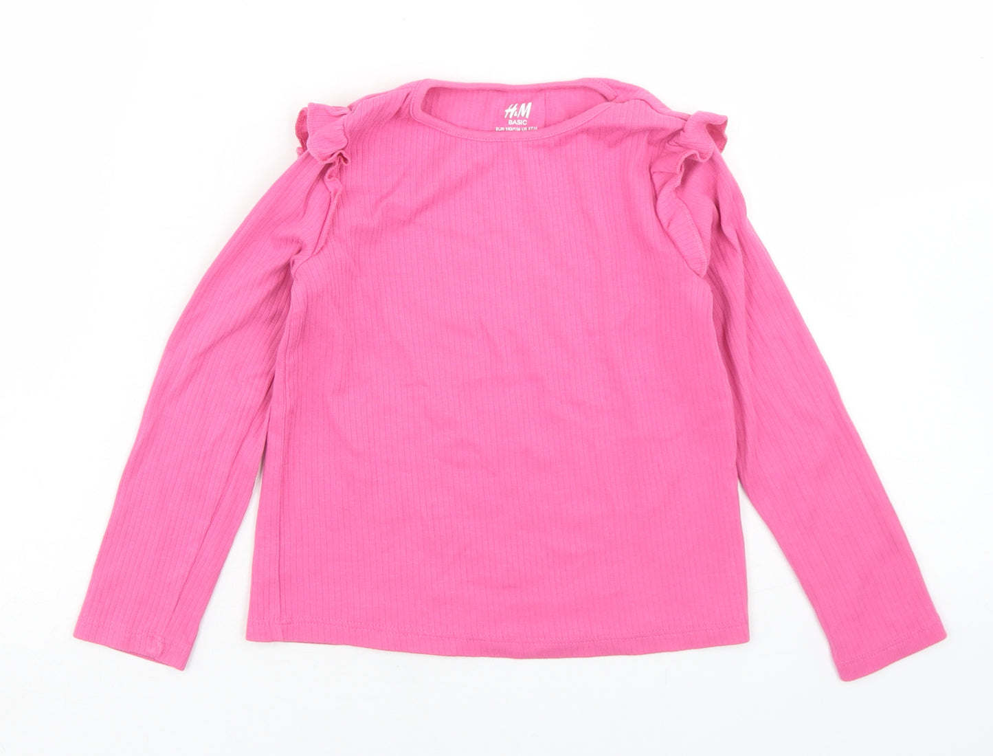 H&M Girls Pink  Cotton Basic T-Shirt Size 4-5 Years Crew Neck