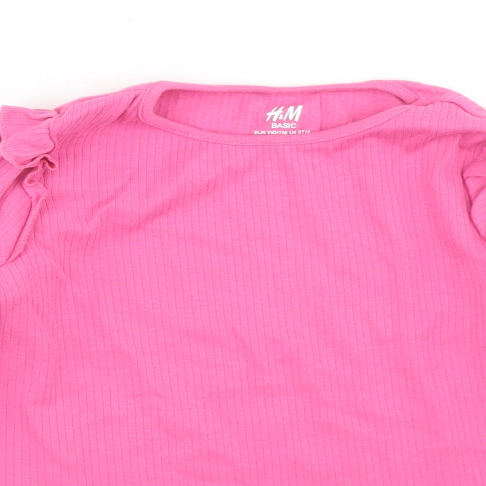 H&M Girls Pink  Cotton Basic T-Shirt Size 4-5 Years Crew Neck