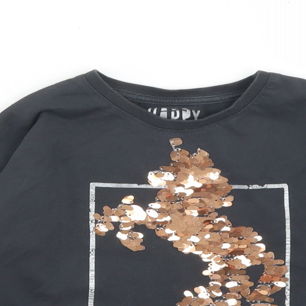 F&F Girls Grey  Cotton Cropped T-Shirt Size 4-5 Years Crew Neck  - Unicorn