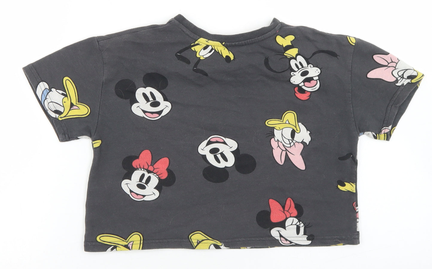 Primark Girls Grey Geometric Cotton Cropped T-Shirt Size 7-8 Years Crew Neck  - Mickey & Friends
