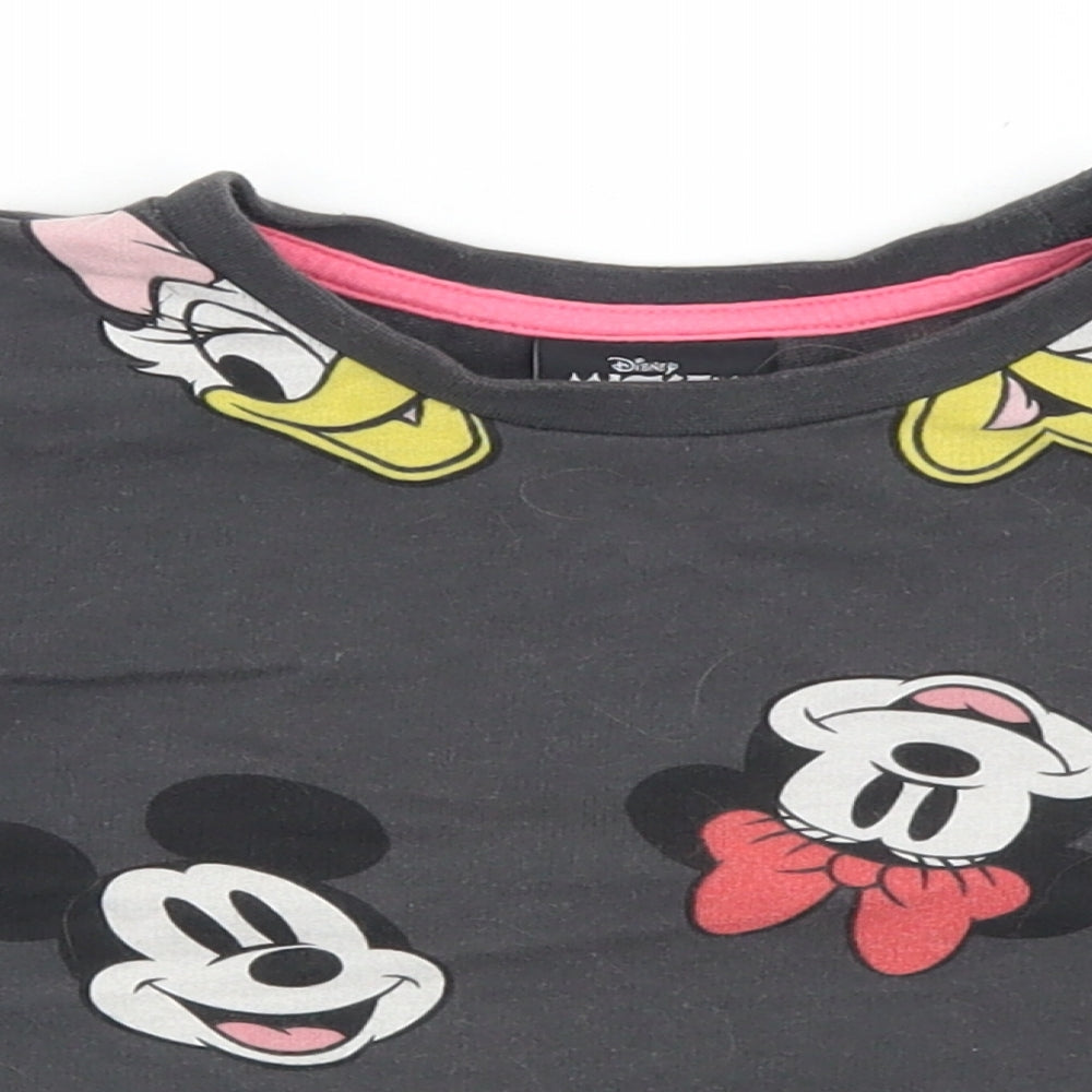 Primark Girls Grey Geometric Cotton Cropped T-Shirt Size 7-8 Years Crew Neck  - Mickey & Friends