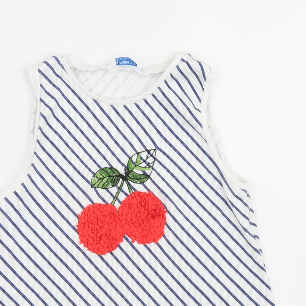 Mayoral Girls White Striped Cotton Basic Tank Size 6 Years Round Neck  - Cherry
