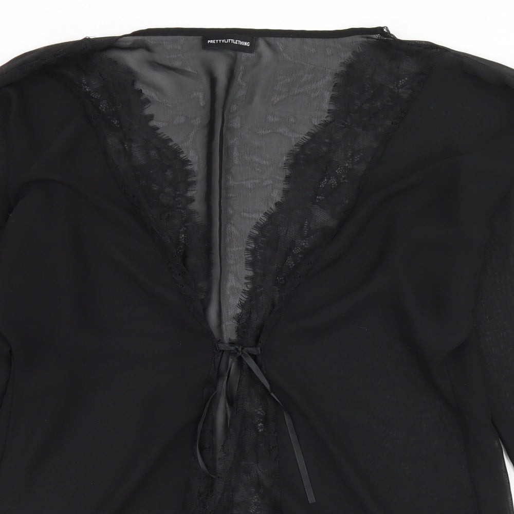 PRETTYLITTLETHING Womens Black   Kimono Jacket Size S  Tie - Lace Trim