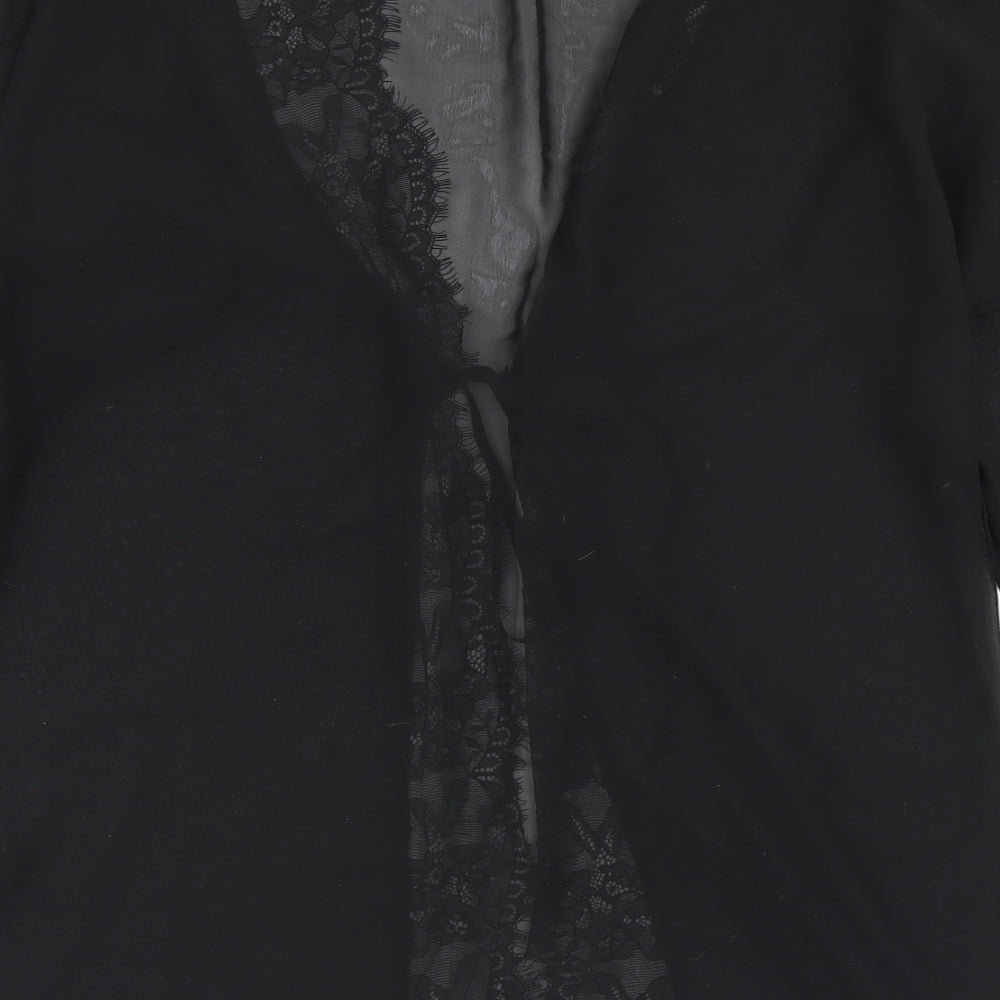 PRETTYLITTLETHING Womens Black   Kimono Jacket Size S  Tie - Lace Trim