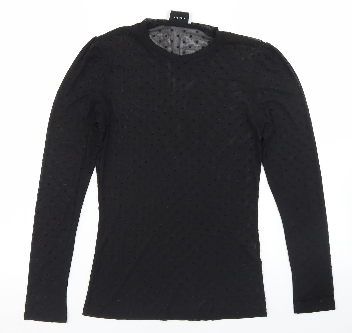 Neo Noir Womens Black Polka Dot Polyester Basic T-Shirt Size M Round Neck