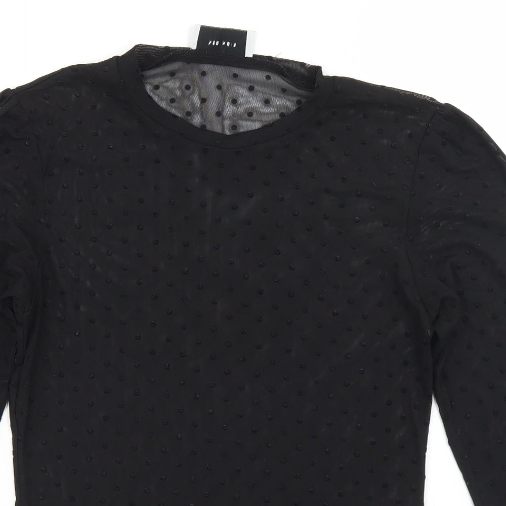 Neo Noir Womens Black Polka Dot Polyester Basic T-Shirt Size M Round Neck