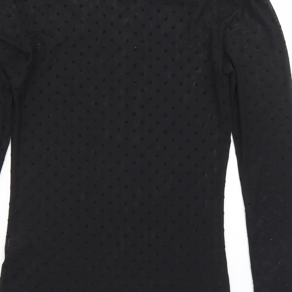 Neo Noir Womens Black Polka Dot Polyester Basic T-Shirt Size M Round Neck