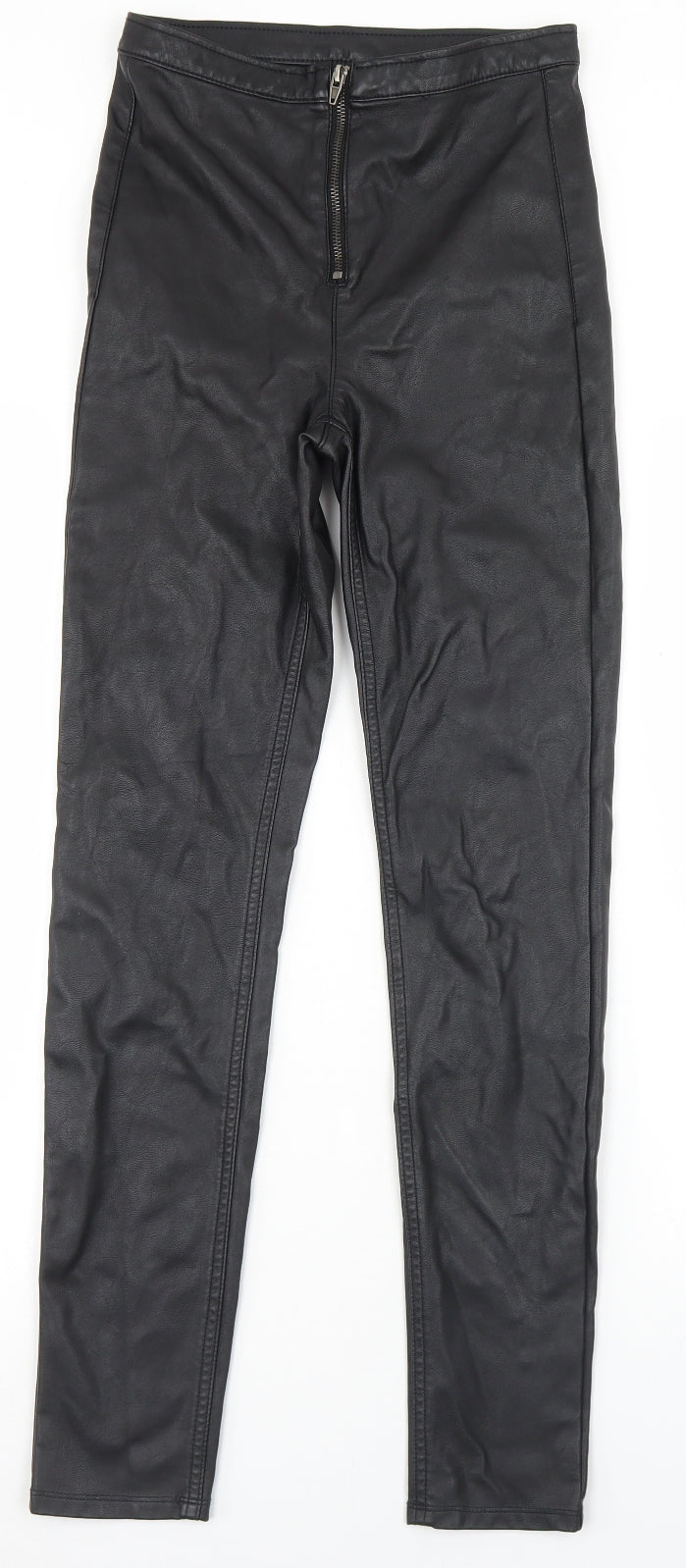 Divided Womens Black Polyurethane Trousers Size 8 L29 in Regular Zip