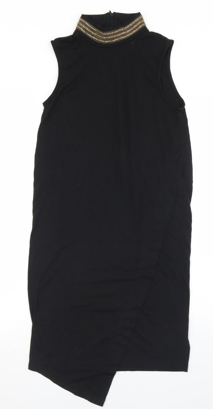 VERO MODA Womens Black Polyester Tank Dress Size S Mock Neck Zip