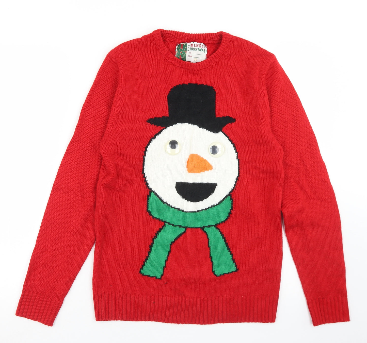 Cedar Wood State Mens Red Crew Neck  Acrylic Pullover Jumper Size XS   - Snowman Christmas