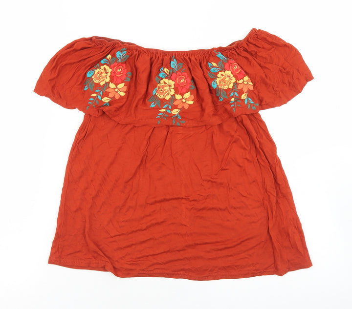 Atmosphere Womens Brown  Viscose Basic Blouse Size 8 Off the Shoulder