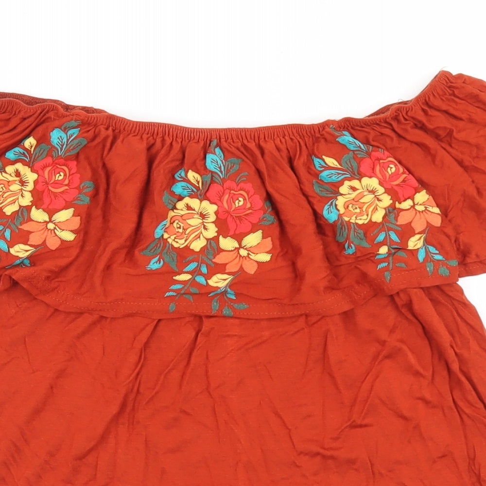 Atmosphere Womens Brown  Viscose Basic Blouse Size 8 Off the Shoulder
