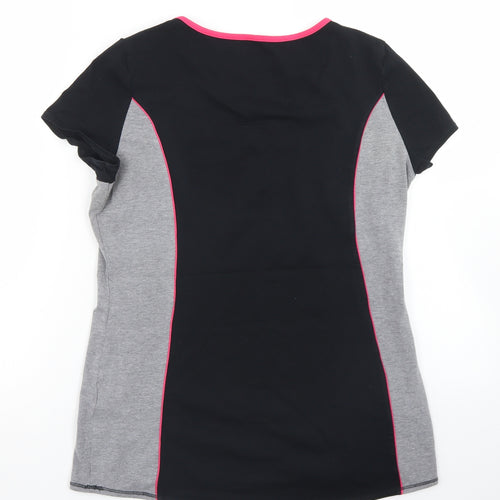 Marks and Spencer Womens Black Colourblock Cotton Basic T-Shirt Size 12 V-Neck