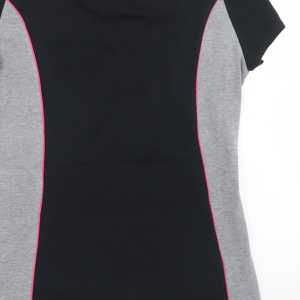 Marks and Spencer Womens Black Colourblock Cotton Basic T-Shirt Size 12 V-Neck