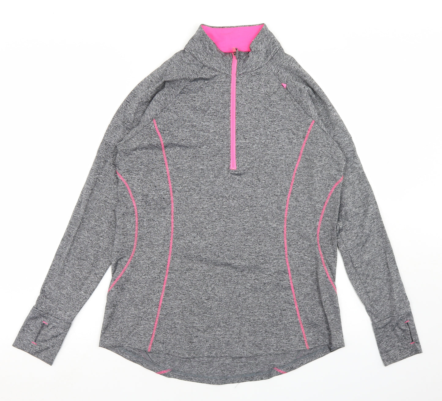 Marks and Spencer Womens Grey  Polyester Pullover T-Shirt Size 14 Mock Neck Zip