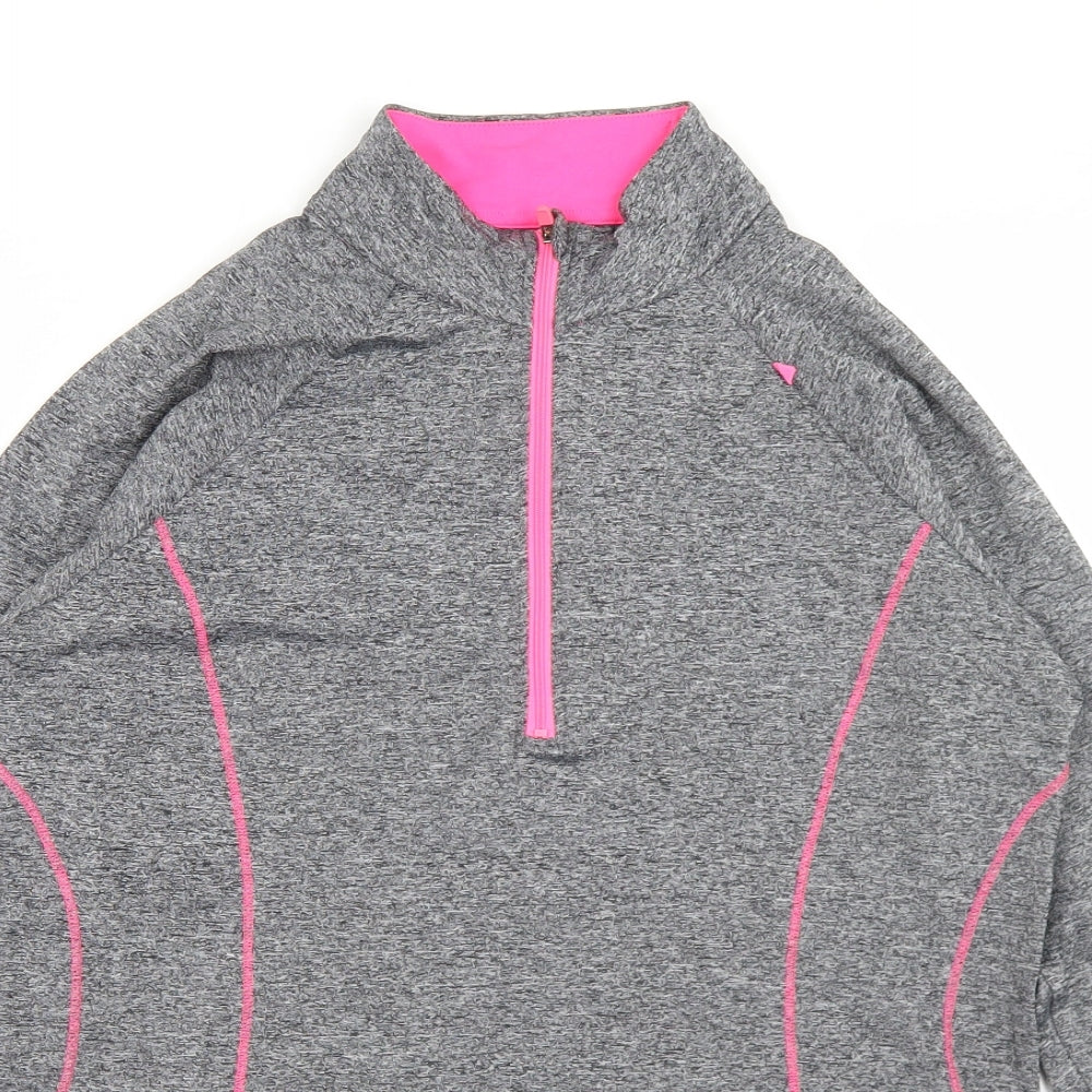 Marks and Spencer Womens Grey  Polyester Pullover T-Shirt Size 14 Mock Neck Zip