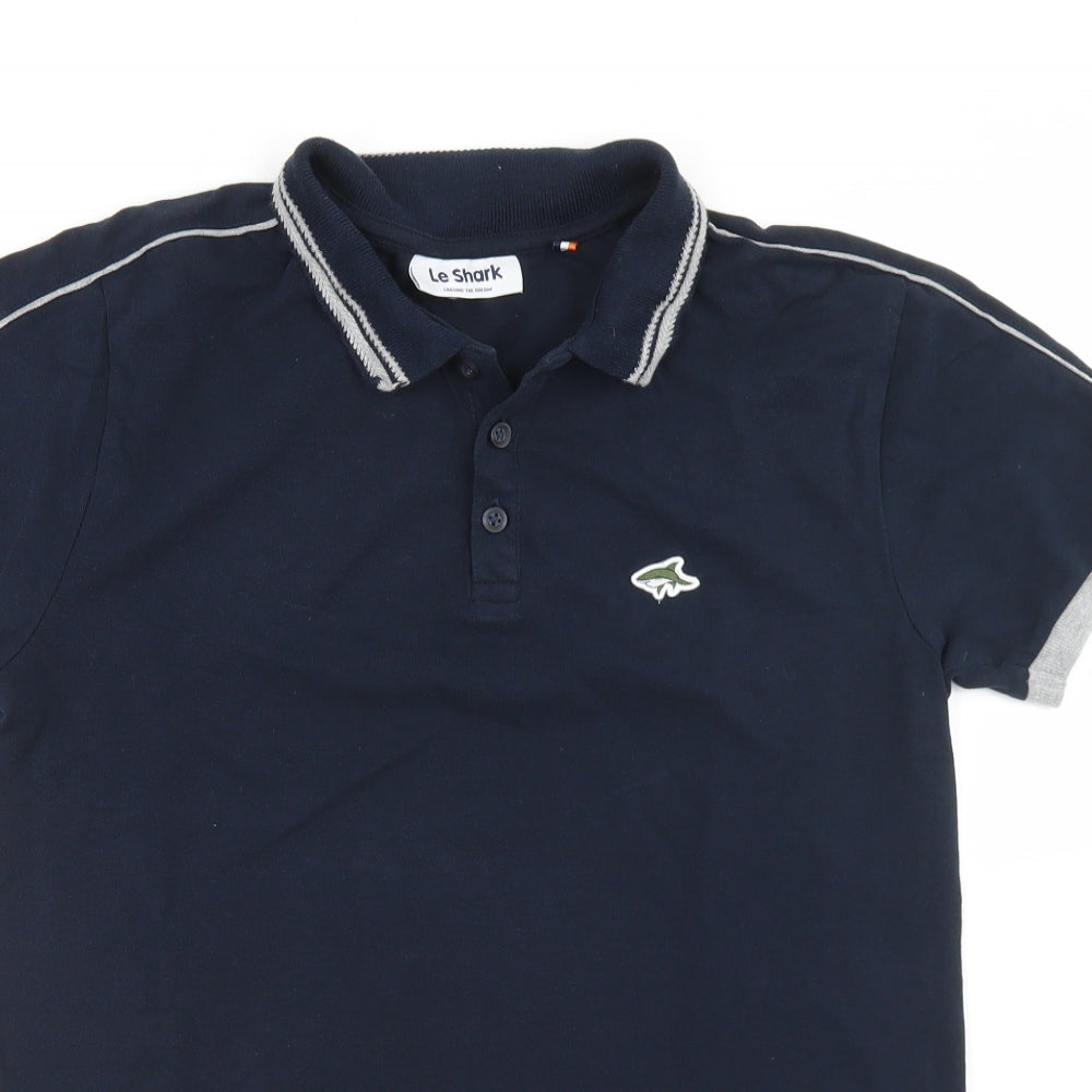 Le Shark Mens Blue  Cotton  Polo Size S Collared Button