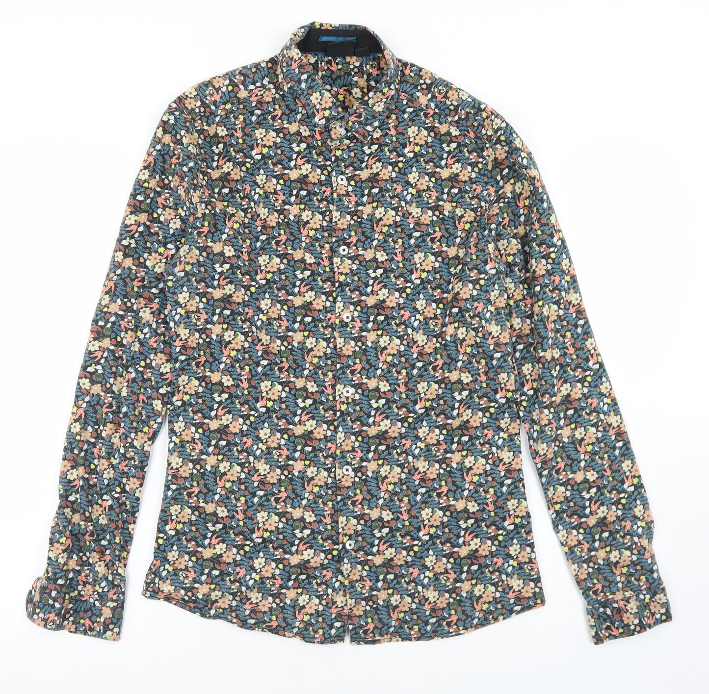 ASOS Mens Multicoloured Floral Cotton  Button-Up Size S Collared Button