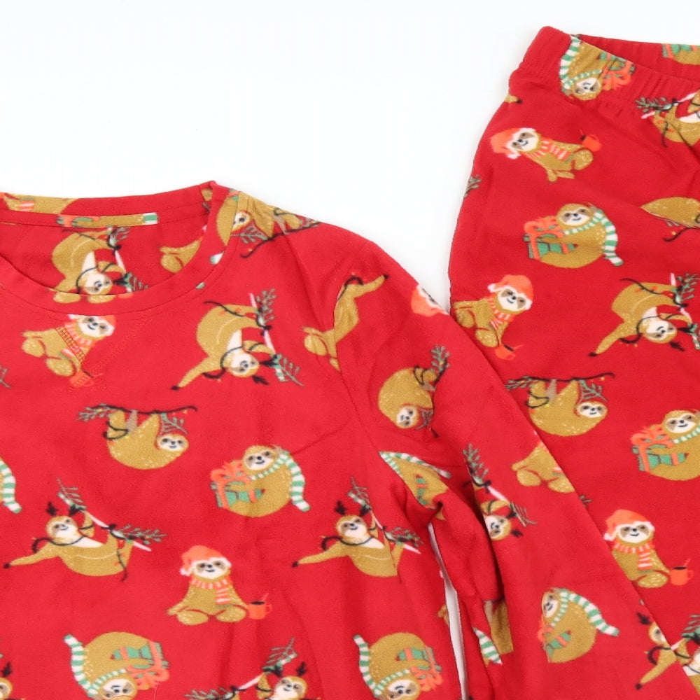 Dunnes Stores Womens Red Geometric Polyester Top Pyjama Set Size L   - Sloth Christmas