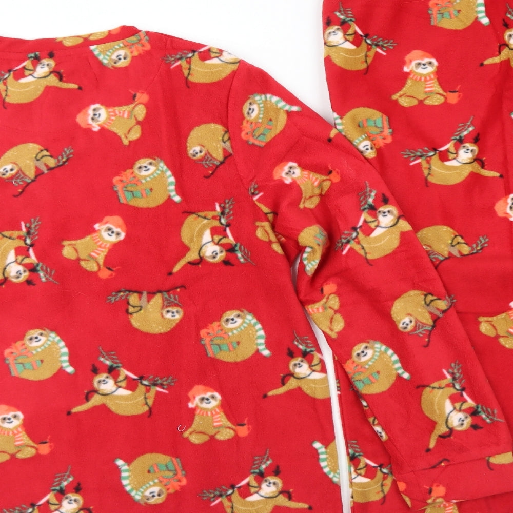 Dunnes Stores Womens Red Geometric Polyester Top Pyjama Set Size L   - Sloth Christmas