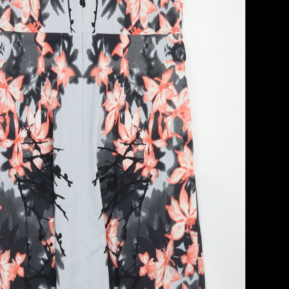 Per Una Womens Grey Floral Cotton Sheath  Size 14  Round Neck Zip